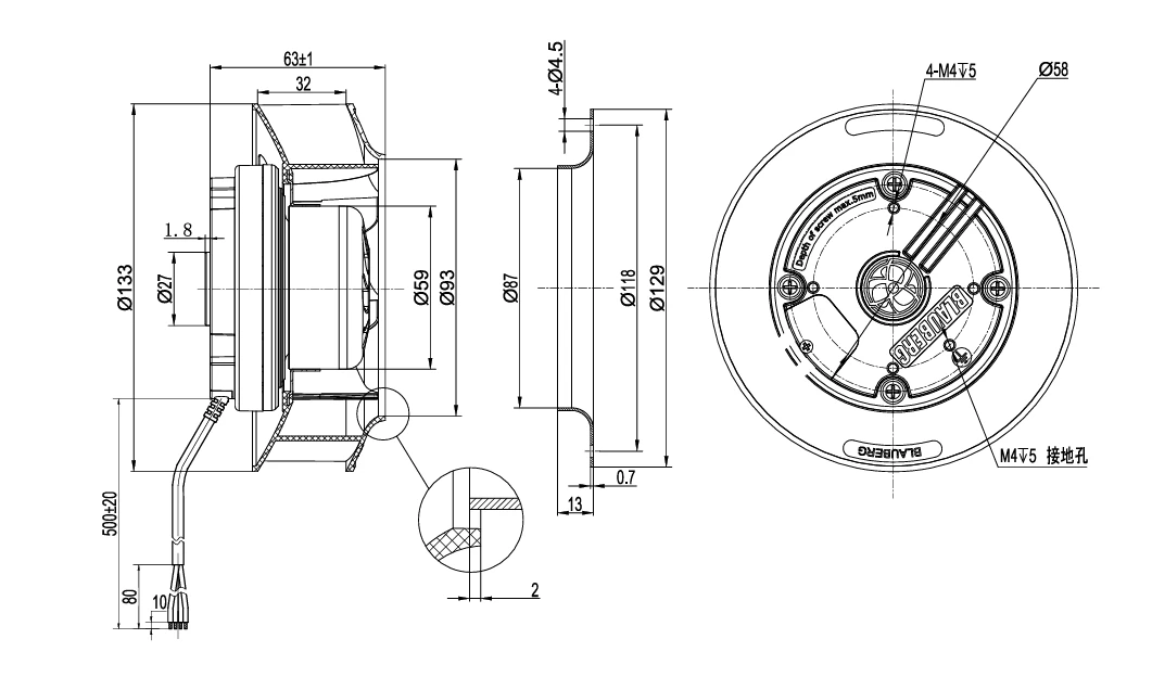 product-1-1 BE-B133B-EC-03 overall dimensions